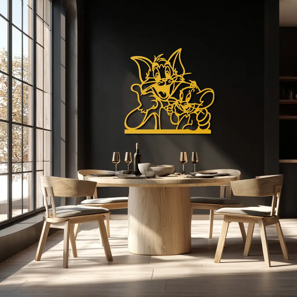 Tom and Jerry Metal Wall Art – Classic Cartoon Duo Silhouette for Fans- KAF665 by Enova Art