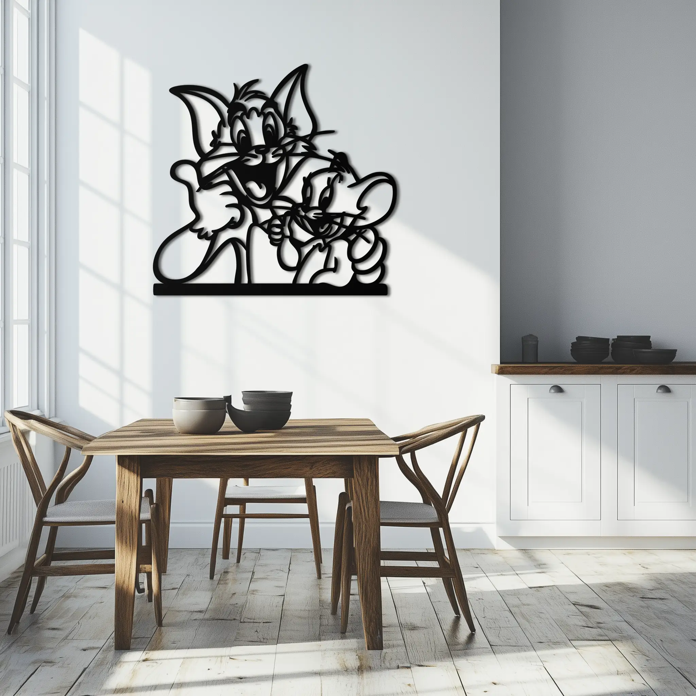 Tom and Jerry Metal Wall Art – Classic Cartoon Duo Silhouette for Fans- KAF665 by Enova Art
