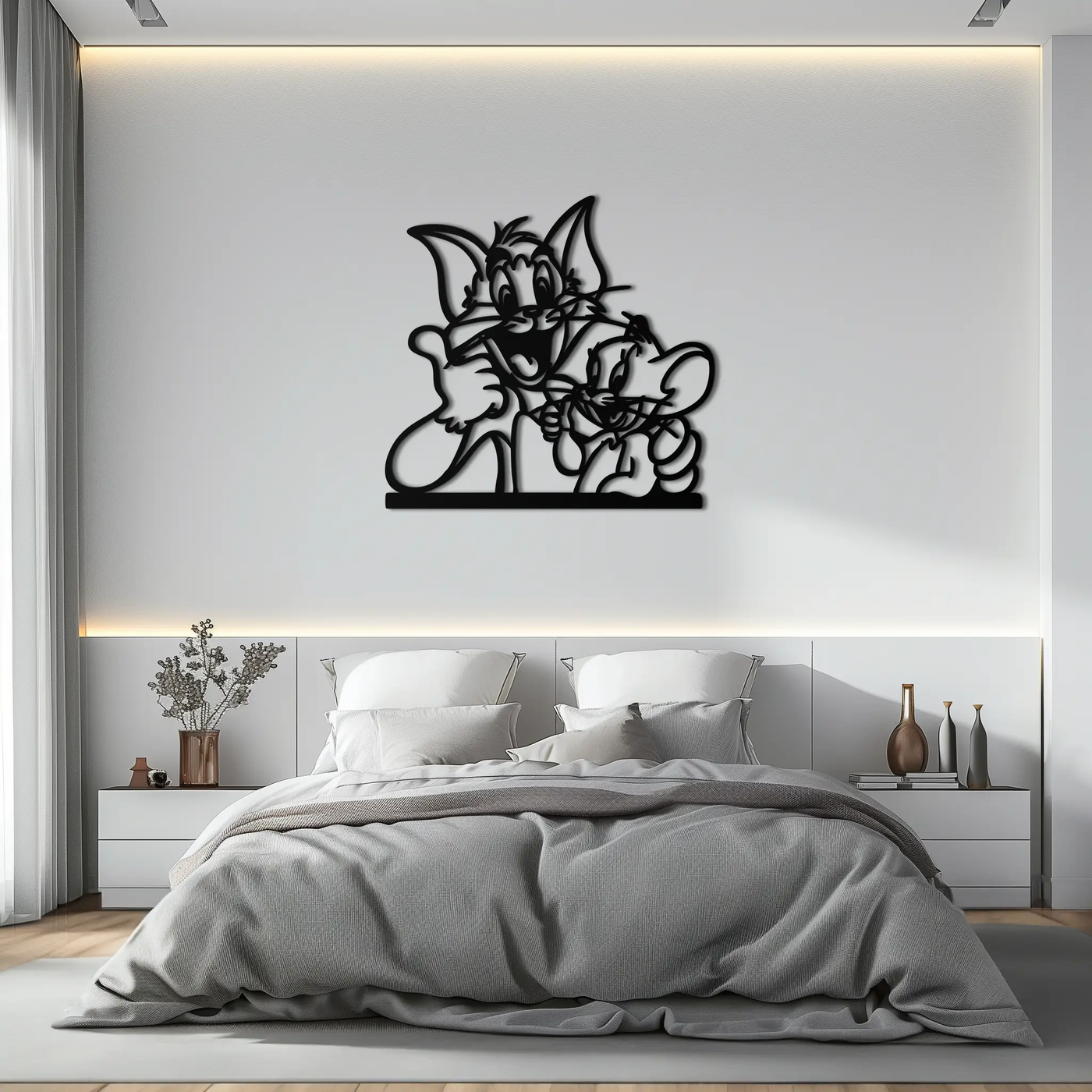 Tom and Jerry Metal Wall Art – Classic Cartoon Duo Silhouette for Fans- KAF665 by Enova Art
