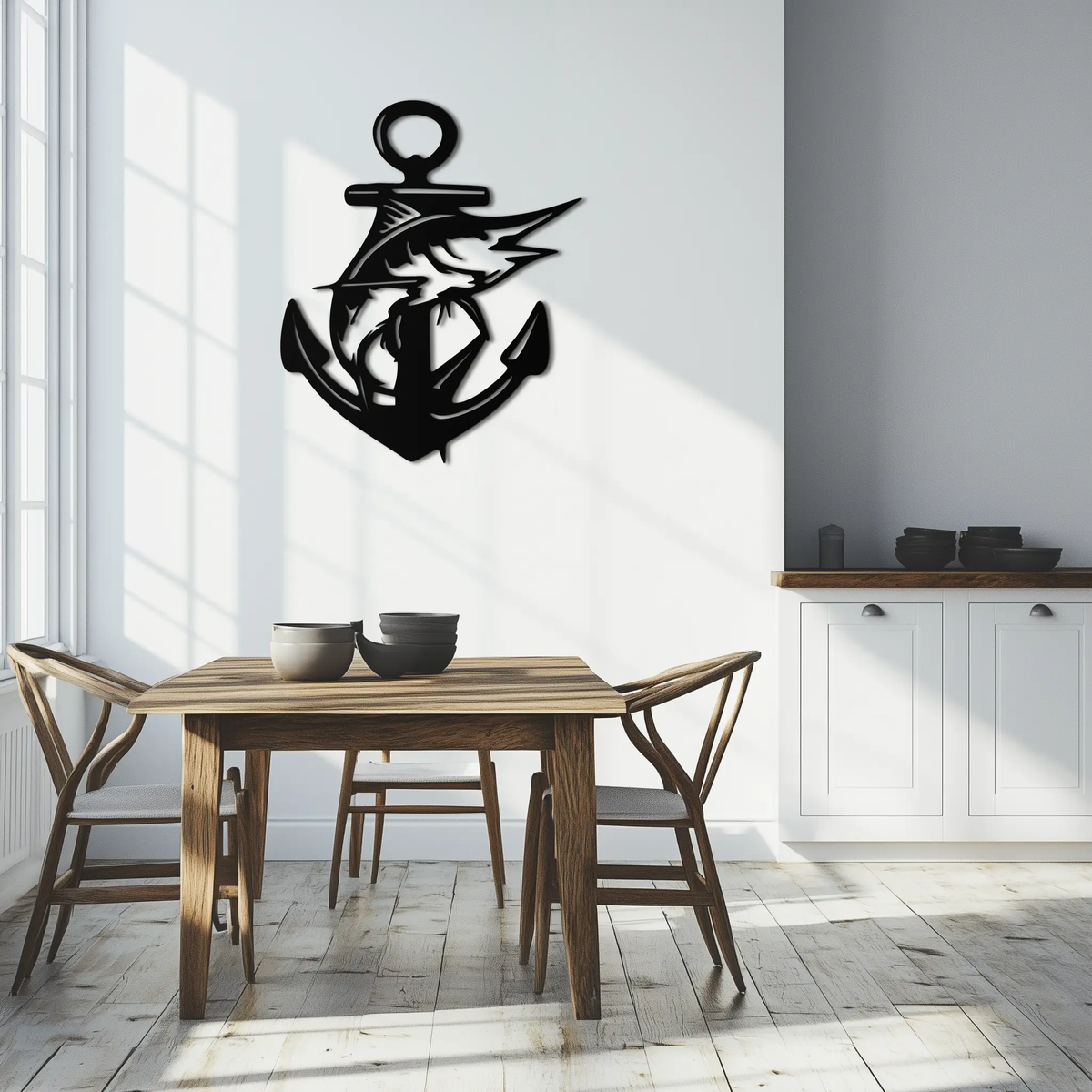 Anchor and Fish Metal Wall Art – Nautical-Inspired Design for Sea Lovers- KAF668 by Enova Art