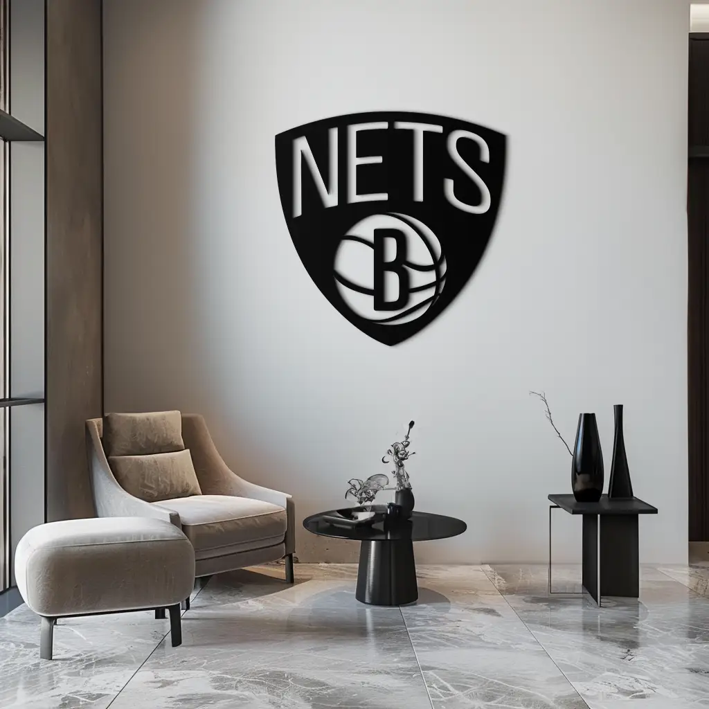 Brooklyn Nets Logo Silhouette Metal Wall Art – Modern Sports-Inspired Decor - KAF669 by Enova Art