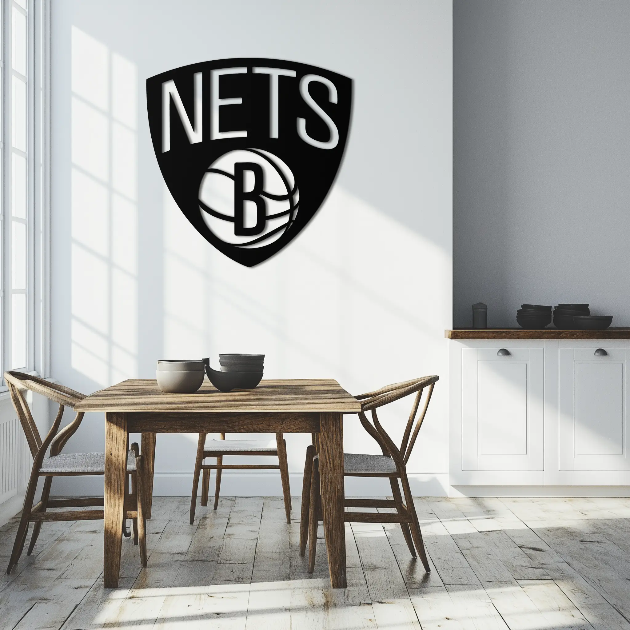 Brooklyn Nets Logo Silhouette Metal Wall Art – Modern Sports-Inspired Decor - KAF669 by Enova Art