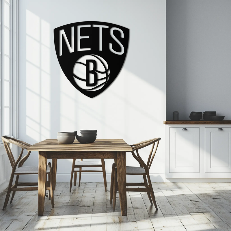 Brooklyn Nets Logo Silhouette Metal Wall Art – Modern Sports-Inspired Decor - KAF669 by Enova Art