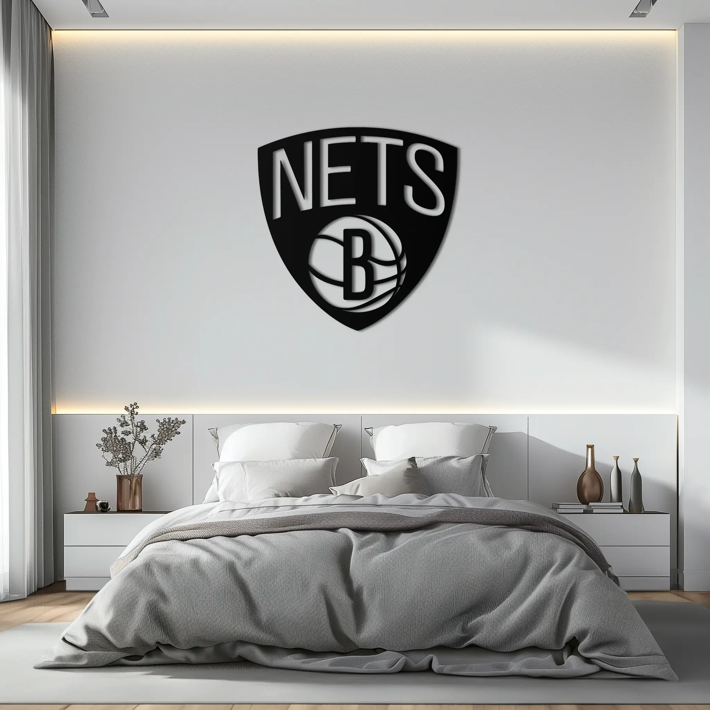 Brooklyn Nets Logo Silhouette Metal Wall Art – Modern Sports-Inspired Decor - KAF669 by Enova Art