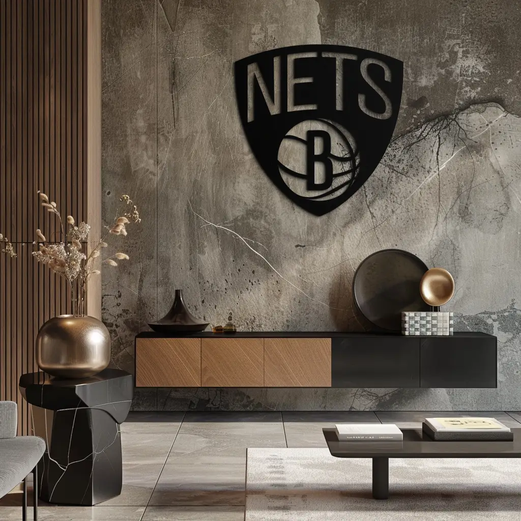 Brooklyn Nets Logo Silhouette Metal Wall Art – Modern Sports-Inspired Decor - KAF669 by Enova Art