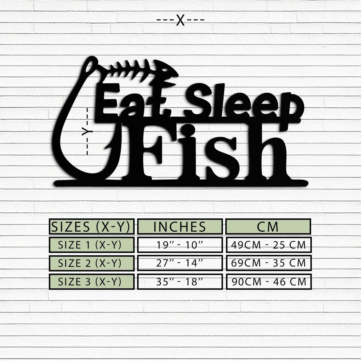 "Eat, Sleep, Fish" Metal Wall Art – Fishing Enthusiast Design with Hook and Phrase- KAF670 by Enova Art