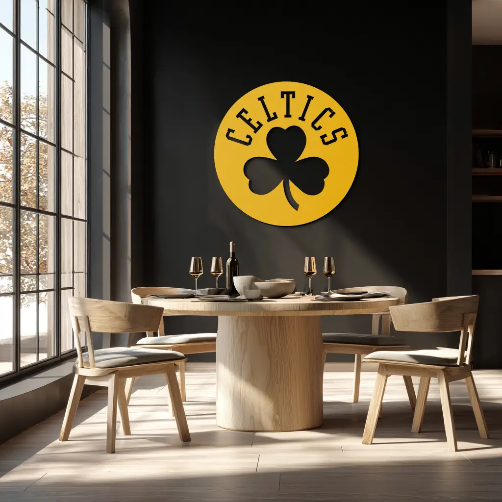 Celtics Shamrock Emblem Metal Wall Art – Bold Round Sports Decor for Fans- KAF671 by Enova Art