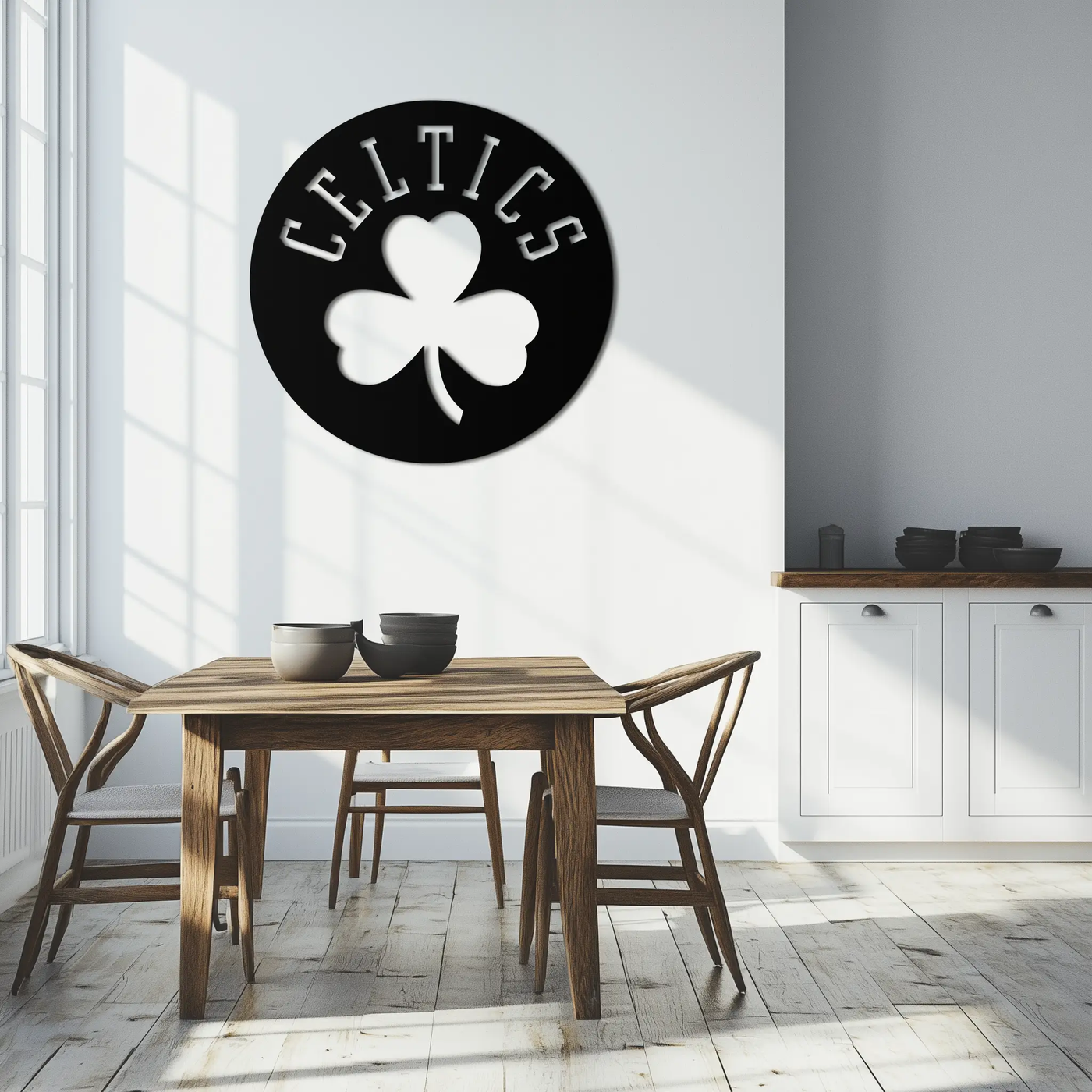 Celtics Shamrock Emblem Metal Wall Art – Bold Round Sports Decor for Fans- KAF671 by Enova Art