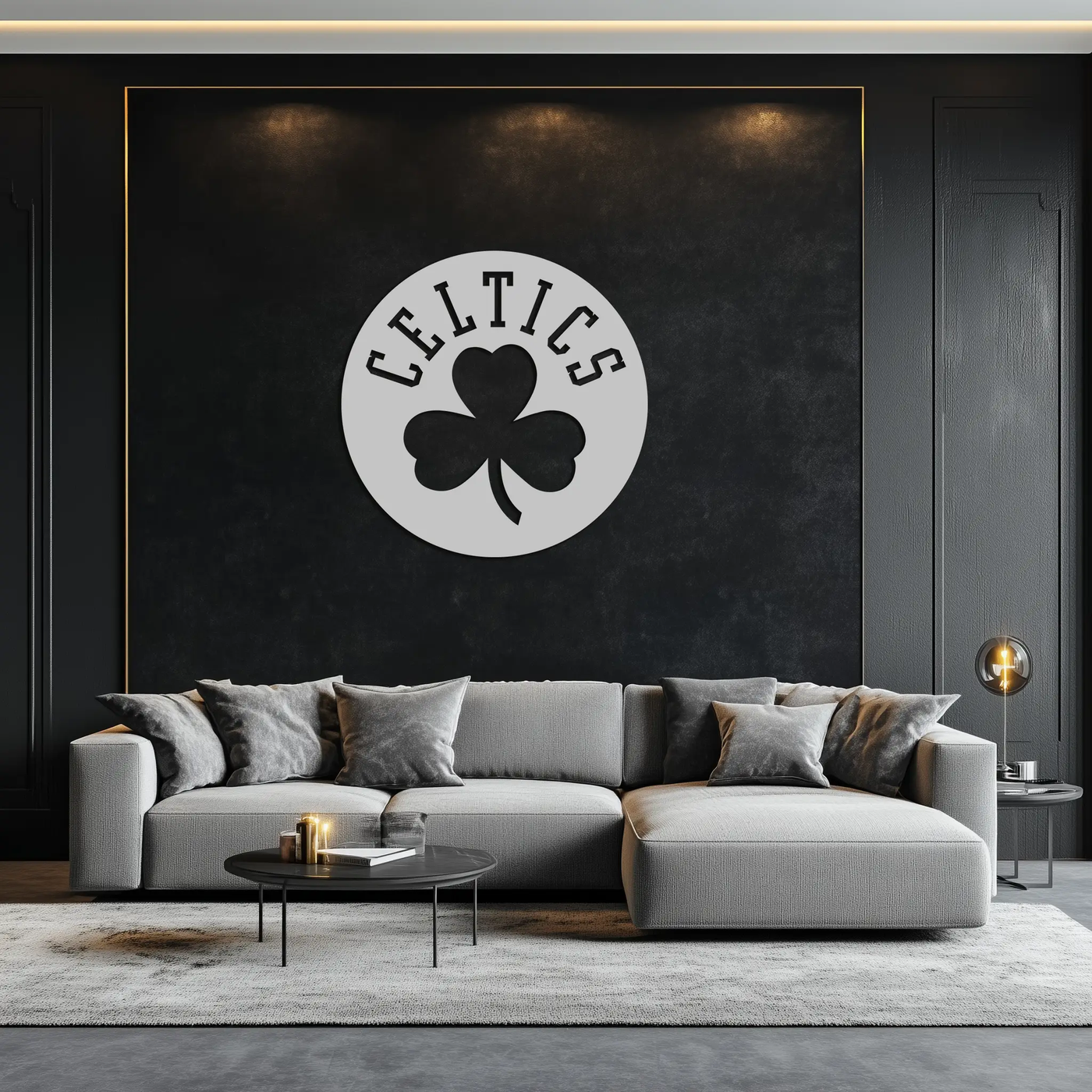 Celtics Shamrock Emblem Metal Wall Art – Bold Round Sports Decor for Fans- KAF671 by Enova Art