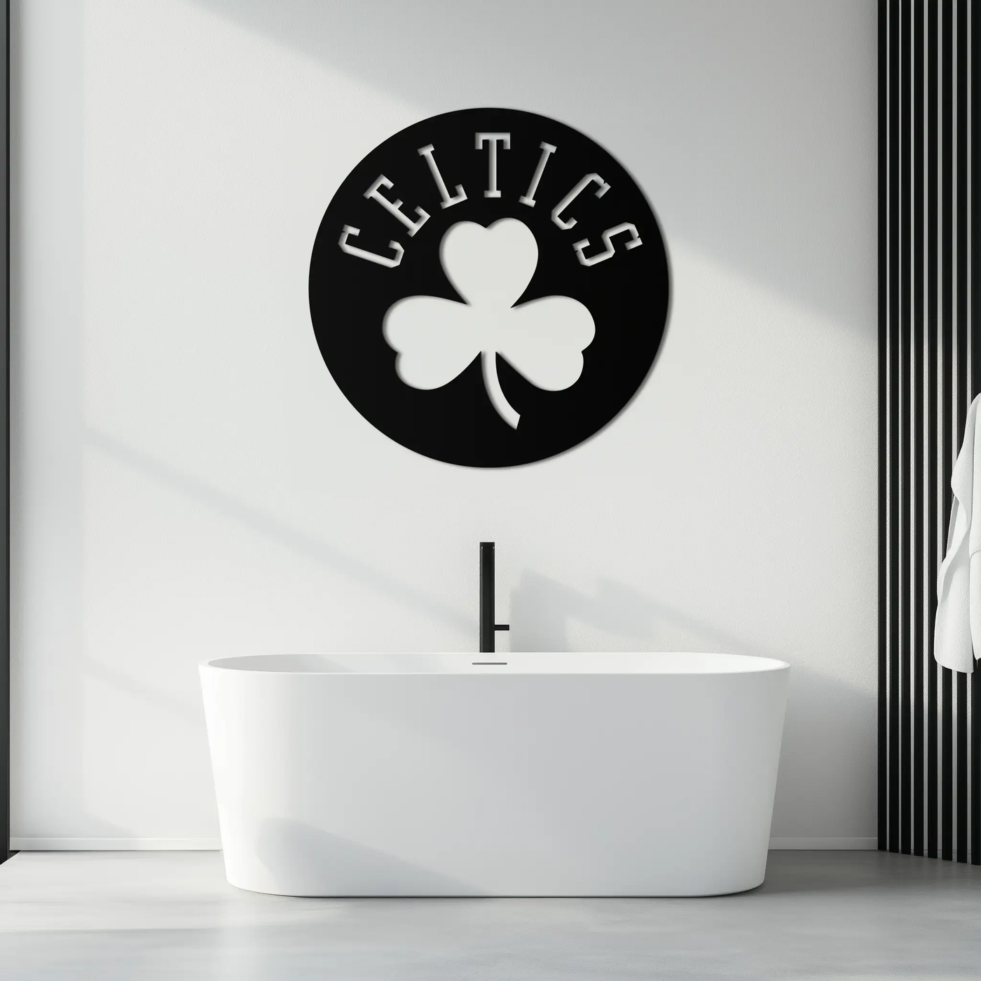 Celtics Shamrock Emblem Metal Wall Art – Bold Round Sports Decor for Fans- KAF671 by Enova Art
