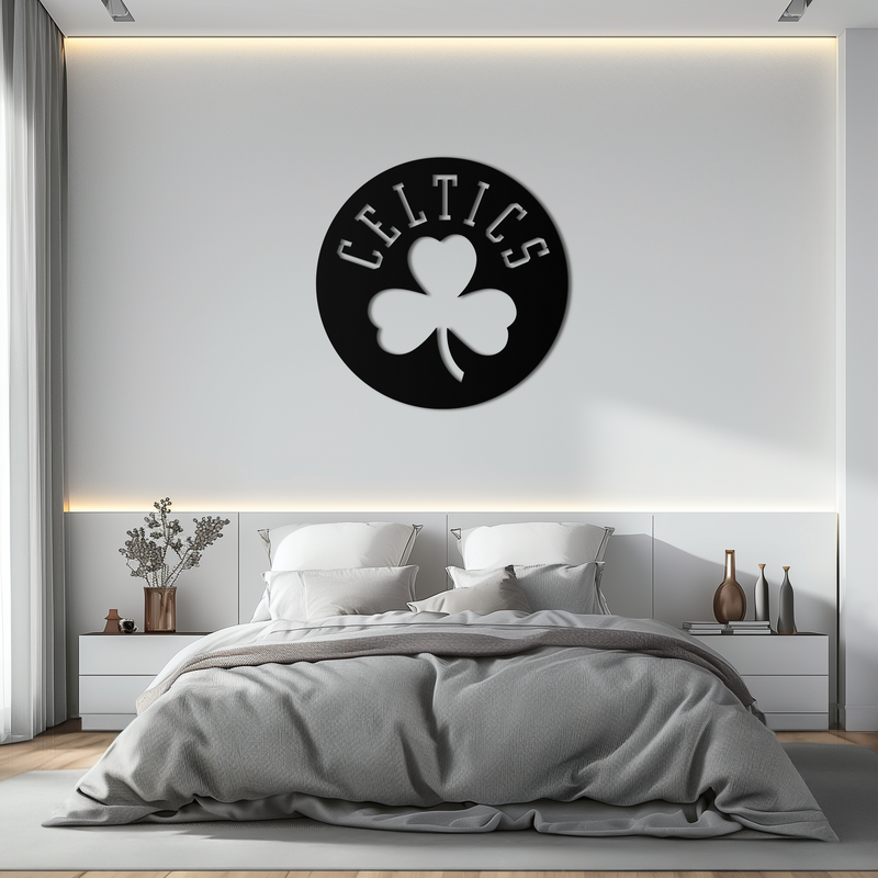 Celtics Shamrock Emblem Metal Wall Art – Bold Round Sports Decor for Fans- KAF671 by Enova Art