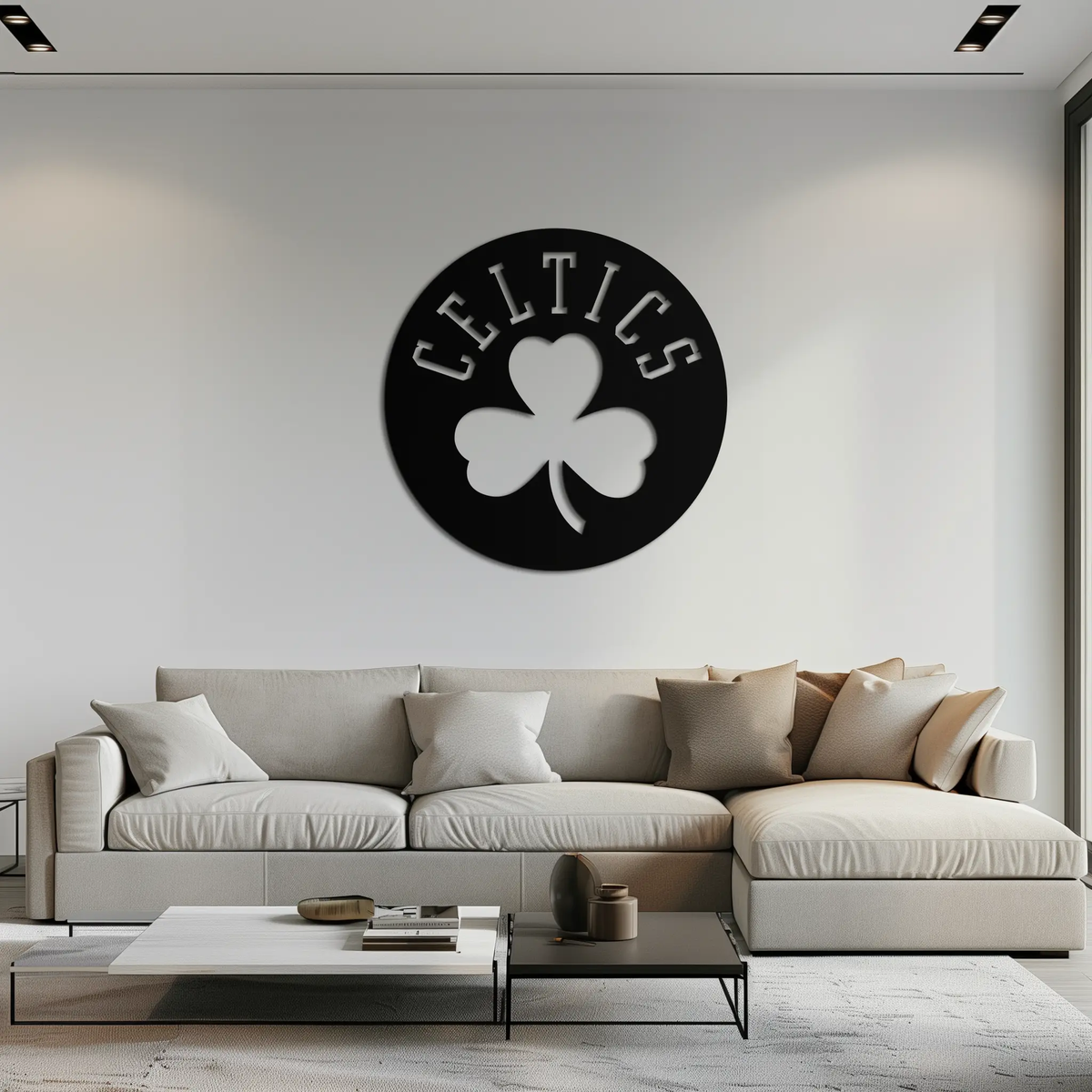 Celtics Shamrock Emblem Metal Wall Art – Bold Round Sports Decor for Fans- KAF671 by Enova Art