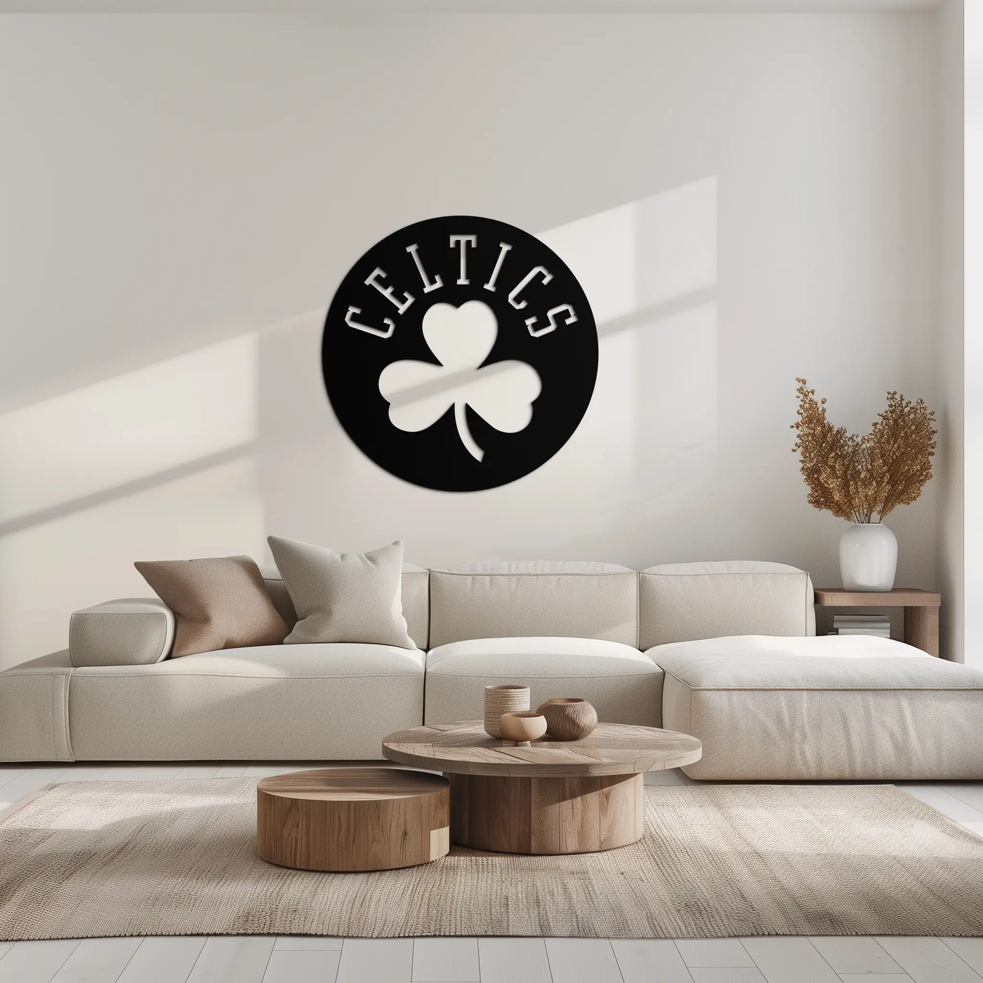 Celtics Shamrock Emblem Metal Wall Art – Bold Round Sports Decor for Fans- KAF671 by Enova Art