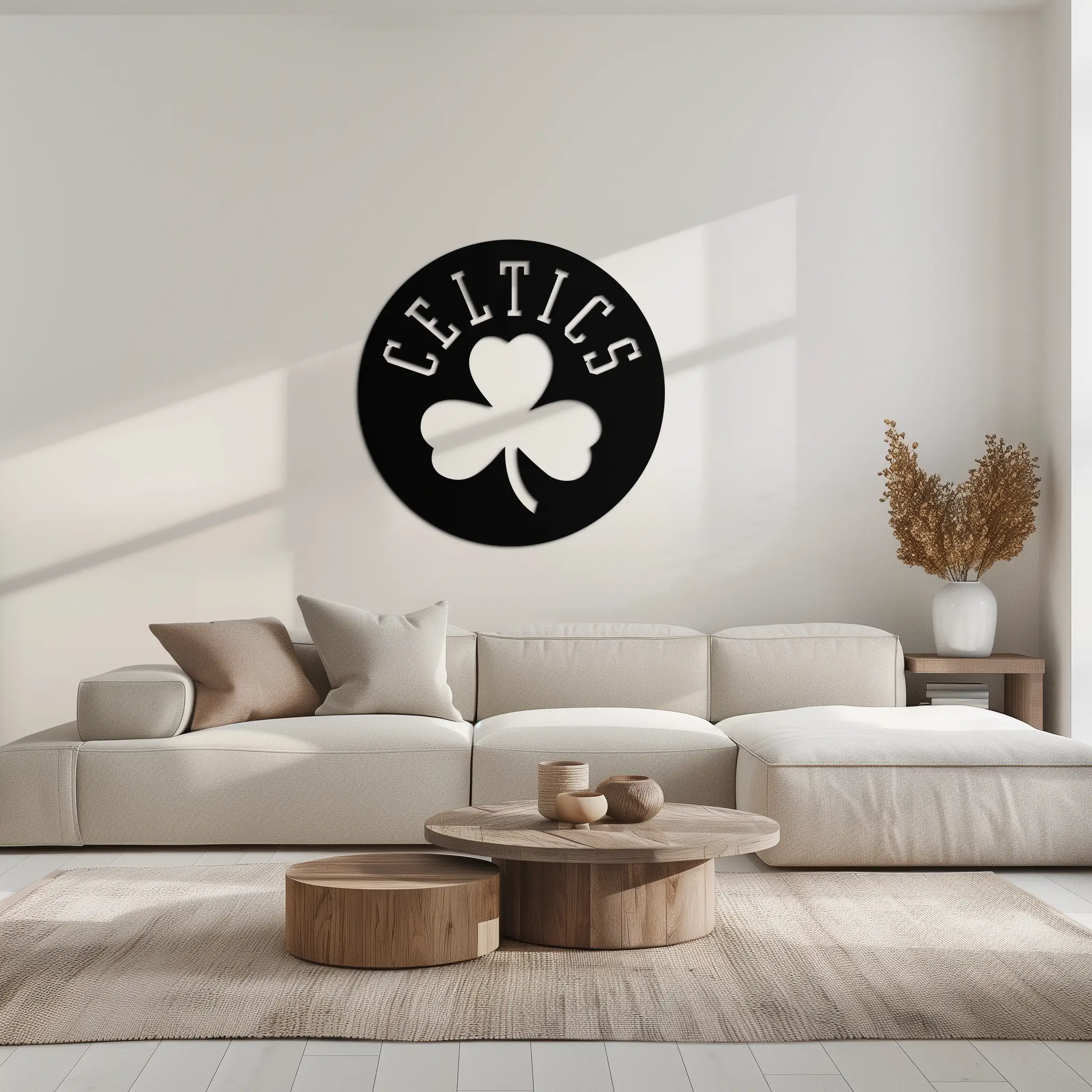 Celtics Shamrock Emblem Metal Wall Art – Bold Round Sports Decor for Fans- KAF671 by Enova Art