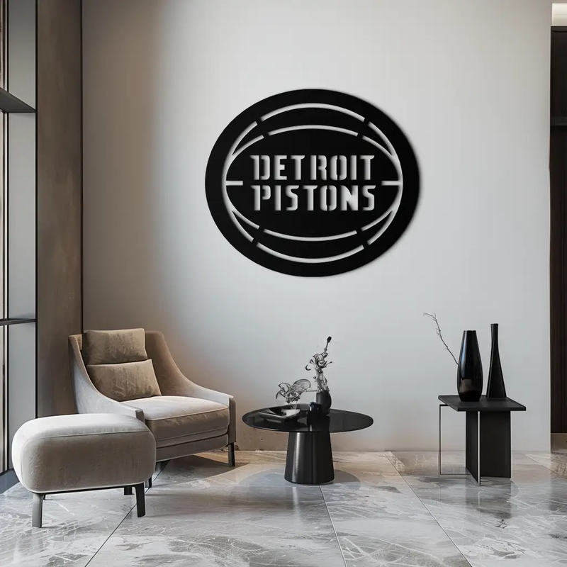 Detroit Pistons Metal Wall Art – Bold Basketball Logo Design for Sports Enthusiasts- KAF673 by Enova Art
