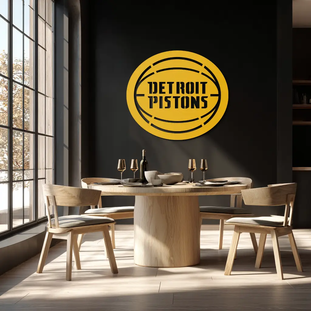Detroit Pistons Metal Wall Art – Bold Basketball Logo Design for Sports Enthusiasts- KAF673 by Enova Art