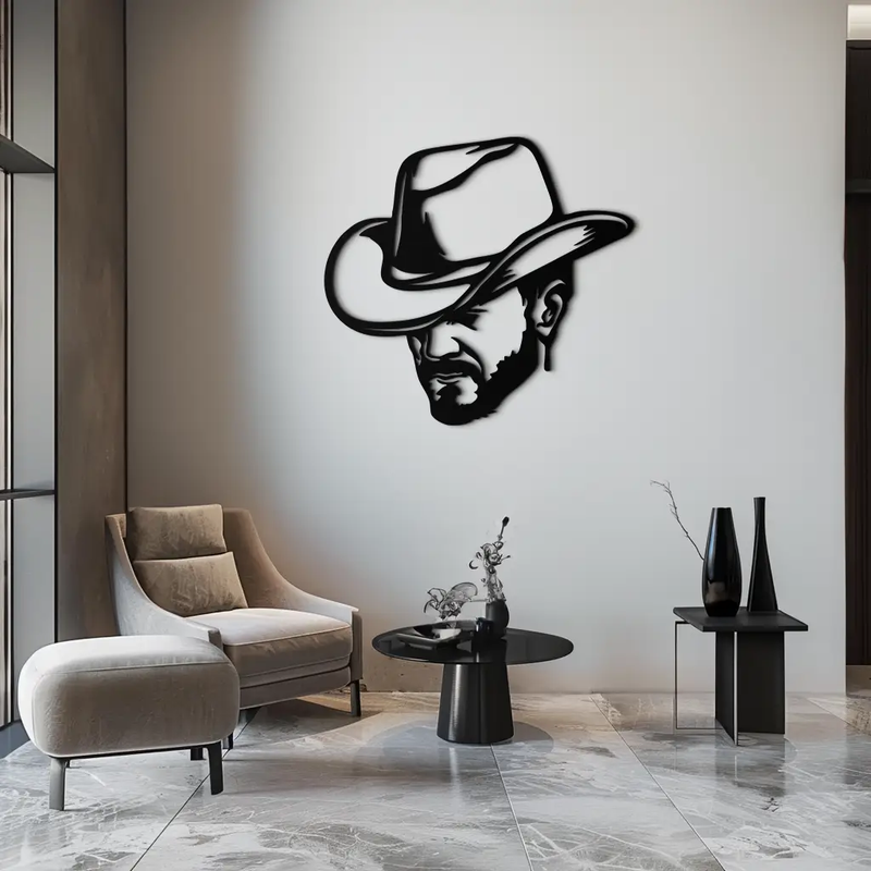 Cowboy Face Silhouette Metal Wall Art – Western Country Style Wall Decor for Home or Office- KAF679 by Enova Art