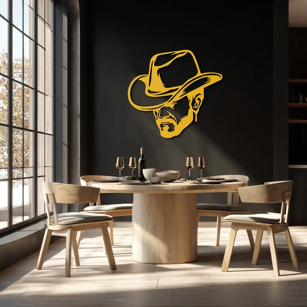 Cowboy Face Silhouette Metal Wall Art – Western Country Style Wall Decor for Home or Office- KAF679 by Enova Art