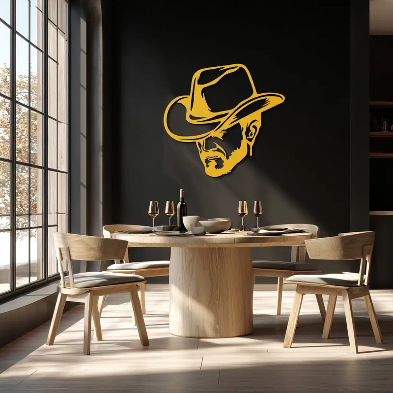 Cowboy Face Silhouette Metal Wall Art – Western Country Style Wall Decor for Home or Office- KAF679 by Enova Art