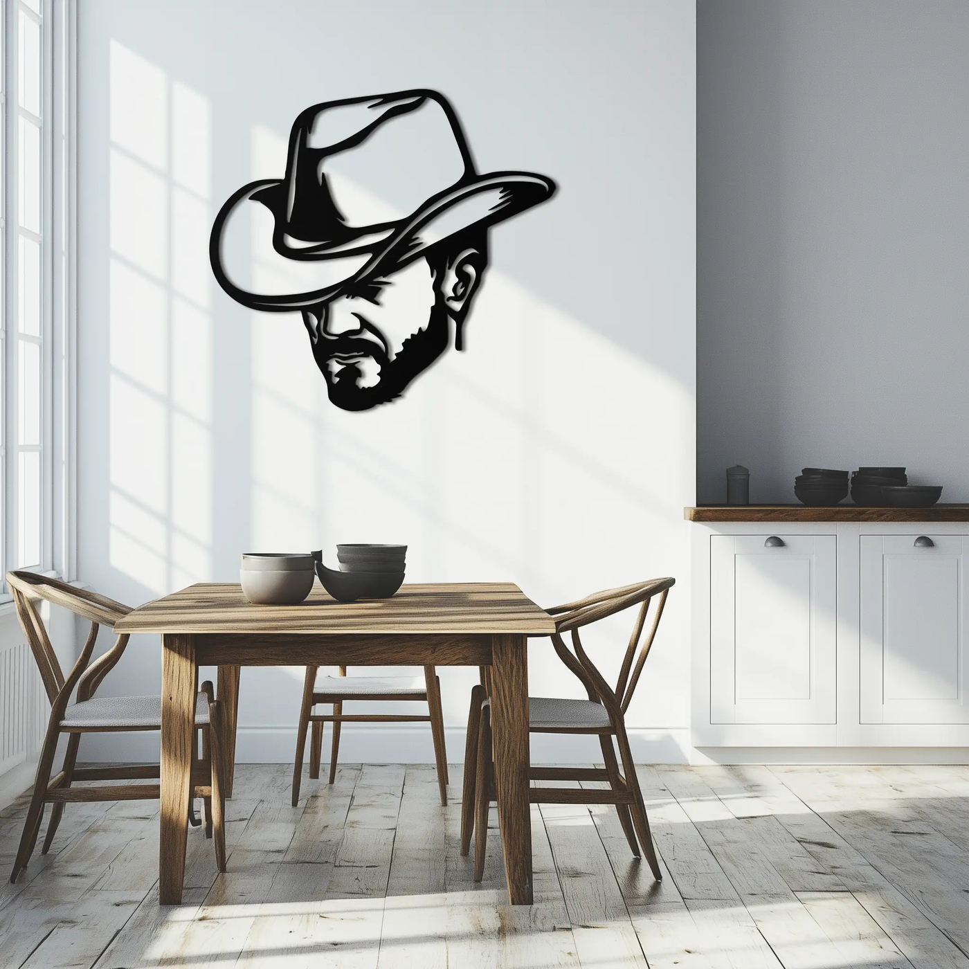 Cowboy Face Silhouette Metal Wall Art – Western Country Style Wall Decor for Home or Office- KAF679 by Enova Art