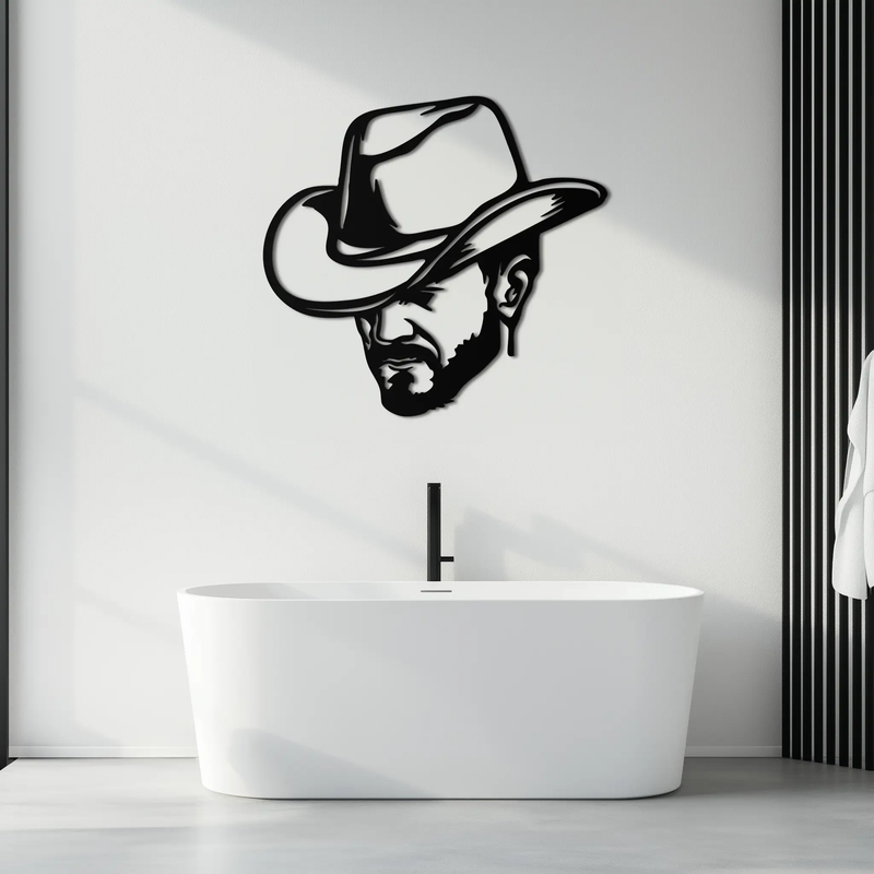 Cowboy Face Silhouette Metal Wall Art – Western Country Style Wall Decor for Home or Office- KAF679 by Enova Art
