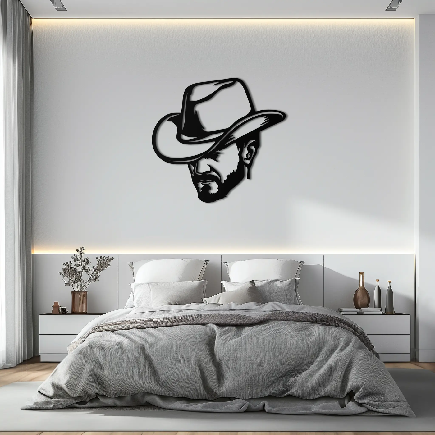 Cowboy Face Silhouette Metal Wall Art – Western Country Style Wall Decor for Home or Office- KAF679 by Enova Art