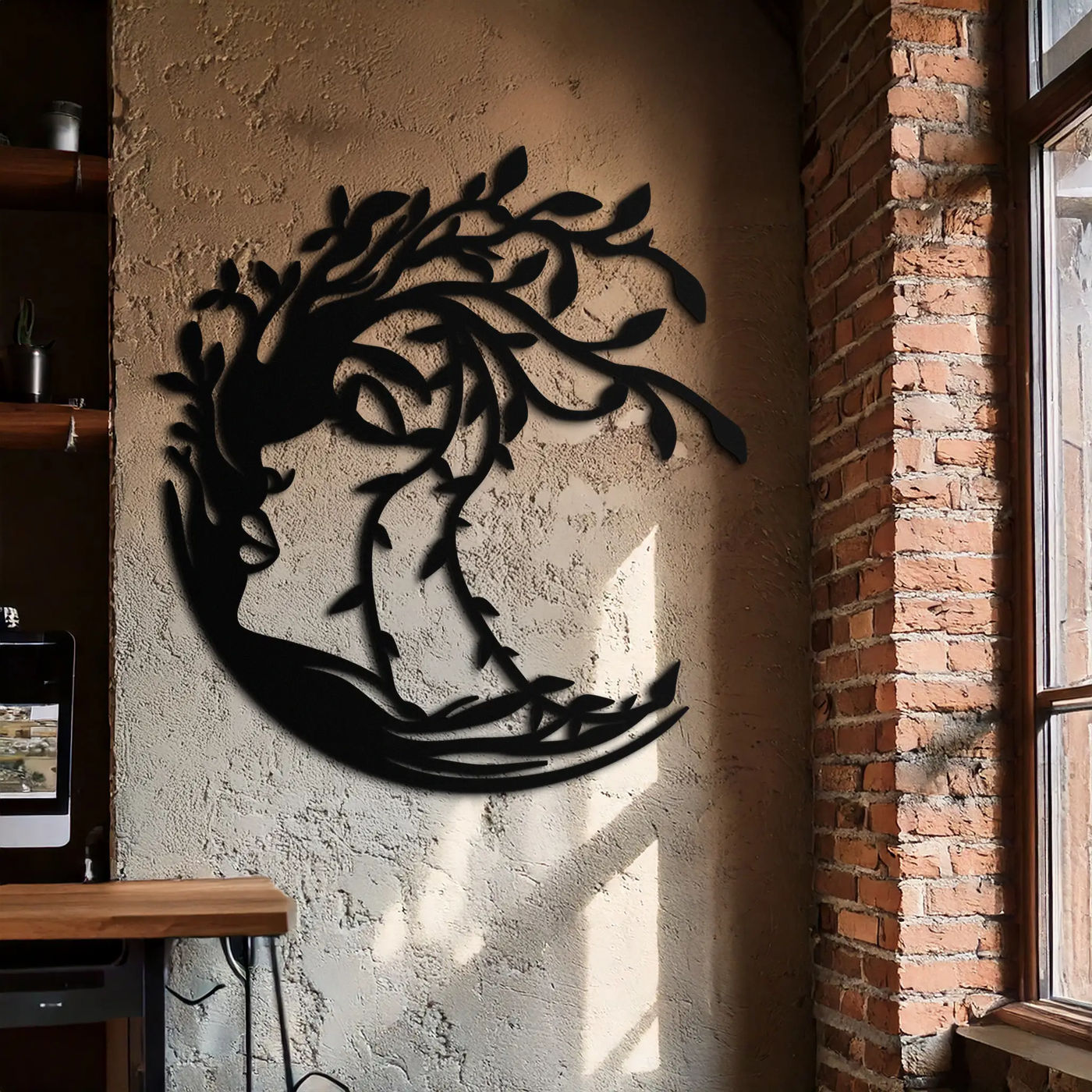 Tree Woman Silhouette Metal Wall Art – Nature-Inspired Feminine Design for Home Decor- KAF680 by Enova Art