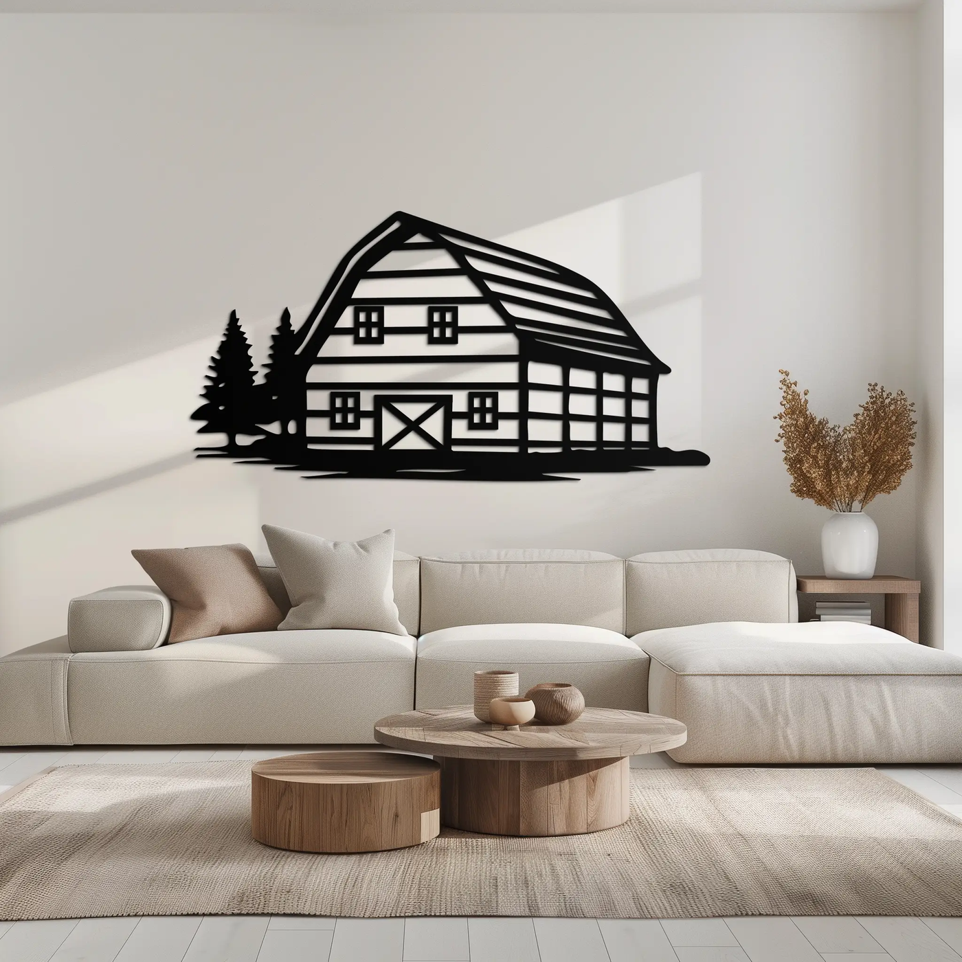 Rustic Barn and Pine Trees Metal Wall Art – Country House Landscape Silhouette Decor- KAF681 by Enova Art
