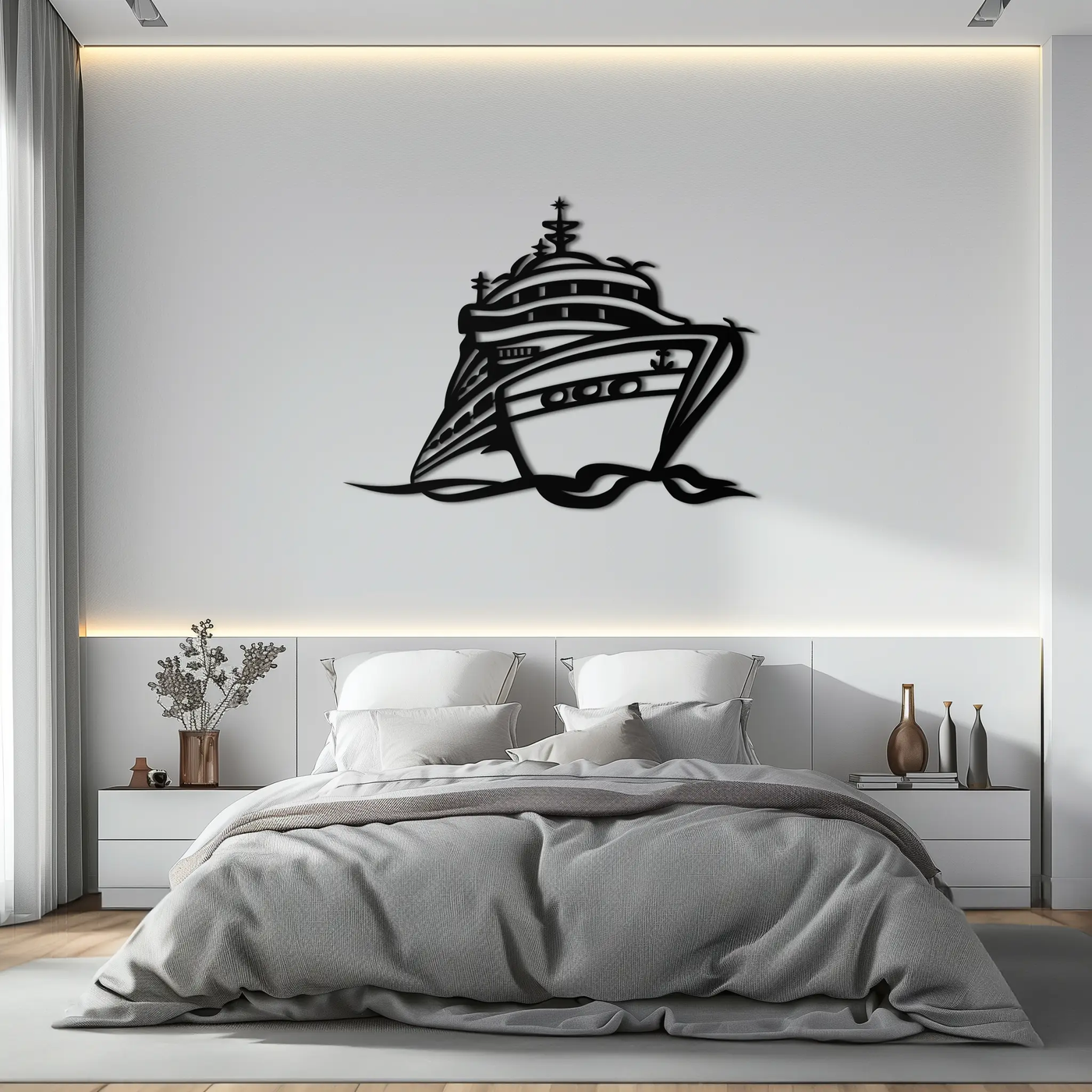Majestic Cruise Ship Silhouette Metal Wall Art – Nautical Decor for Sea Lovers- KAF682 by Enova Art