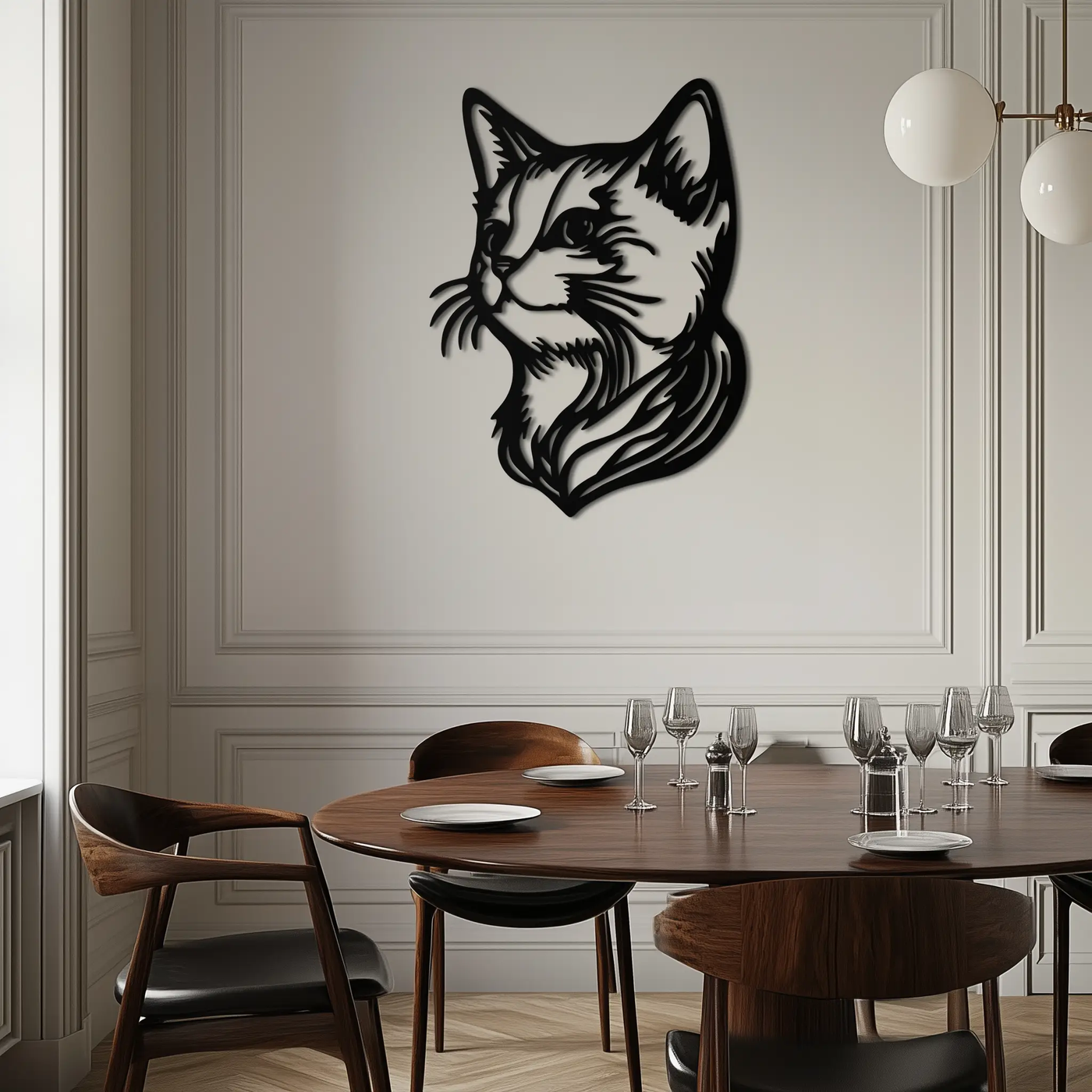 Graceful Cat Head Silhouette Metal Wall Art – Feline-Inspired Decorative Piece- KAF684 by Enova Art