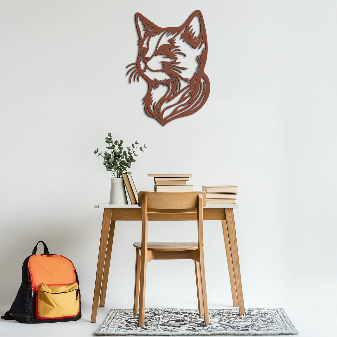 Graceful Cat Head Silhouette Metal Wall Art – Feline-Inspired Decorative Piece- KAF684 by Enova Art