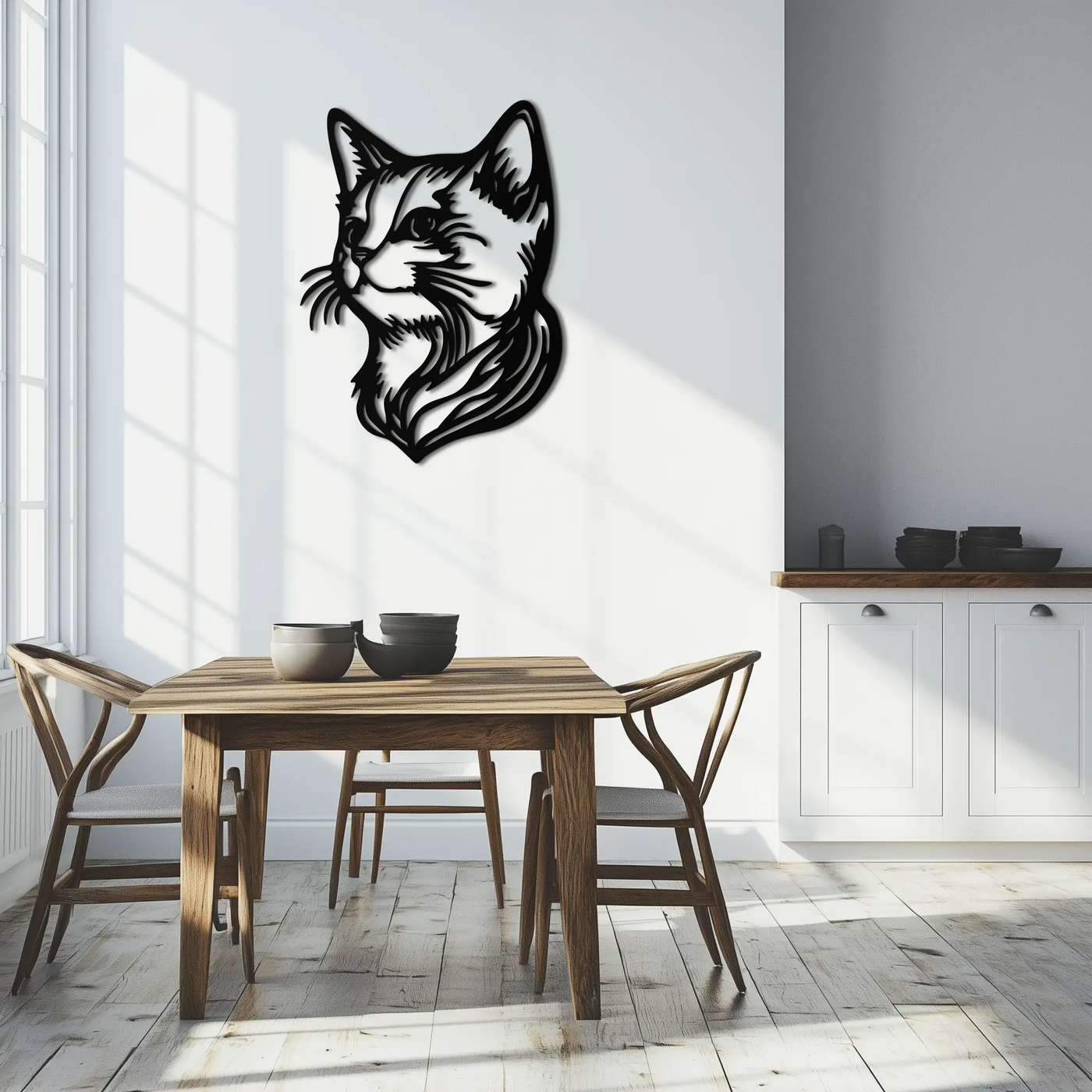 Graceful Cat Head Silhouette Metal Wall Art – Feline-Inspired Decorative Piece- KAF684 by Enova Art