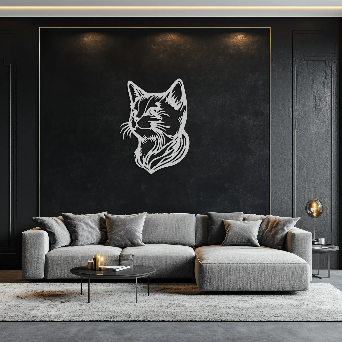 Graceful Cat Head Silhouette Metal Wall Art – Feline-Inspired Decorative Piece- KAF684 by Enova Art