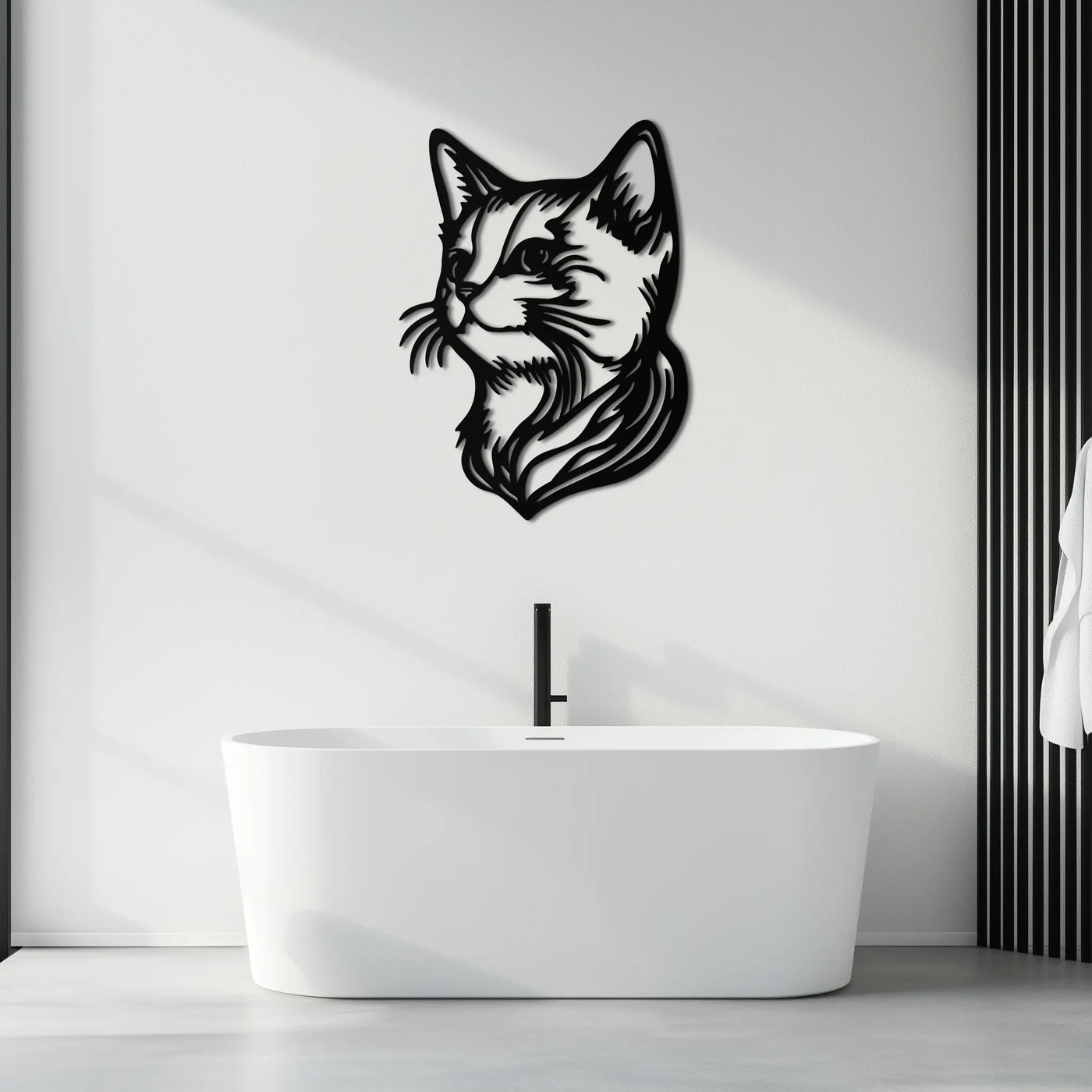 Graceful Cat Head Silhouette Metal Wall Art – Feline-Inspired Decorative Piece- KAF684 by Enova Art