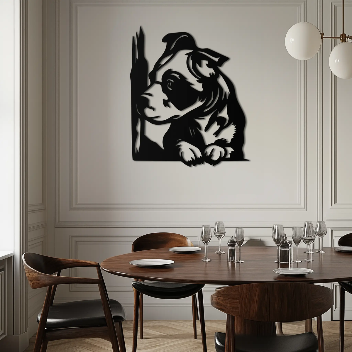 Cute Puppy Peeking Silhouette Metal Wall Art – Adorable Dog Decor for Pet Lovers- KAF685 by Enova Art