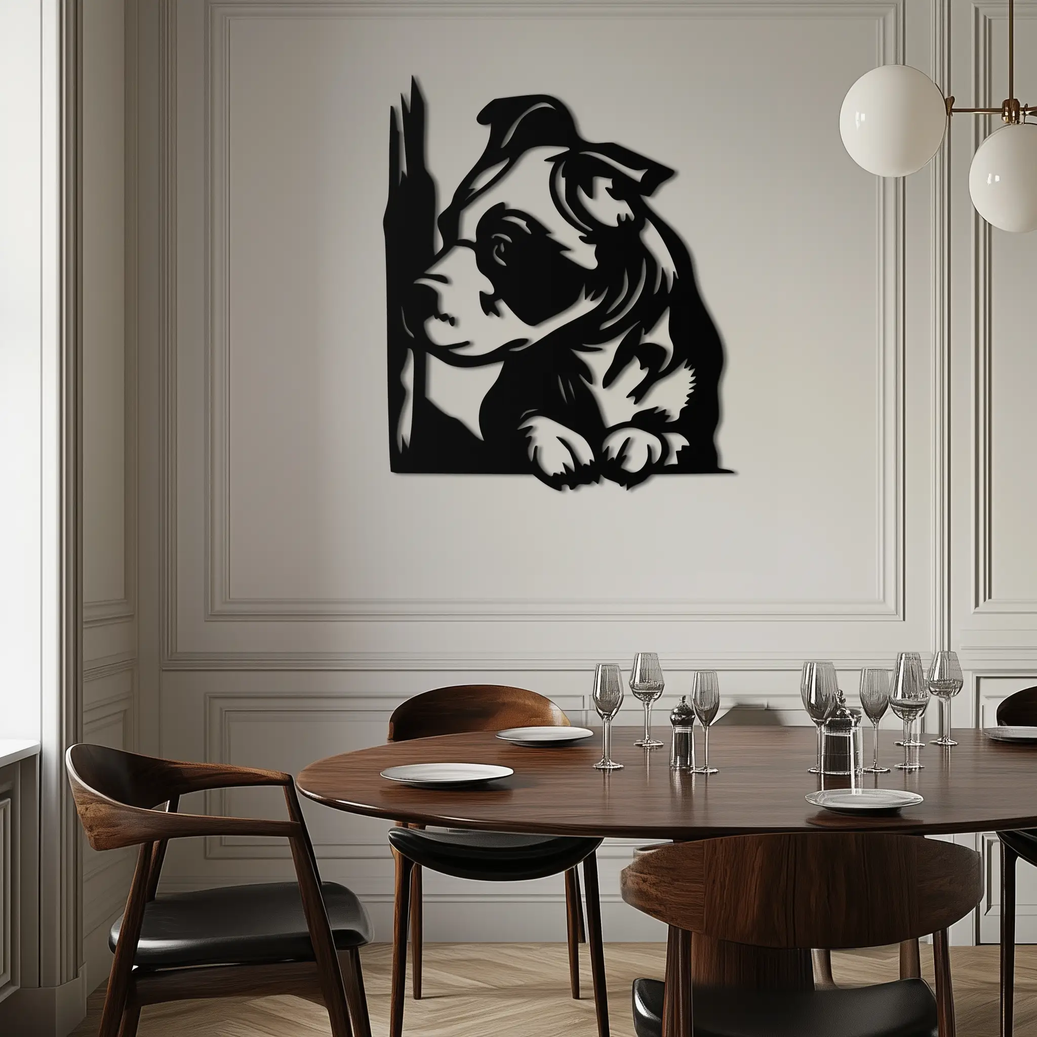 Cute Puppy Peeking Silhouette Metal Wall Art – Adorable Dog Decor for Pet Lovers- KAF685 by Enova Art