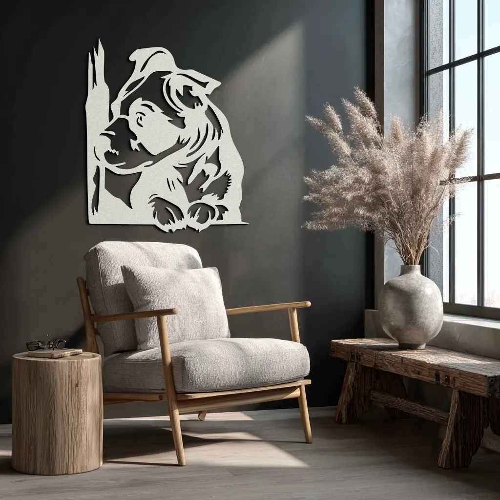 Cute Puppy Peeking Silhouette Metal Wall Art – Adorable Dog Decor for Pet Lovers- KAF685 by Enova Art