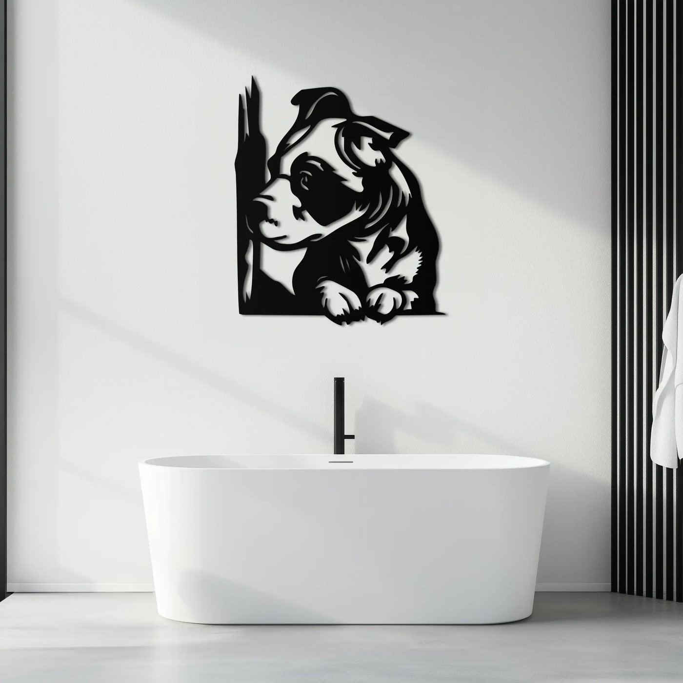 Cute Puppy Peeking Silhouette Metal Wall Art – Adorable Dog Decor for Pet Lovers- KAF685 by Enova Art