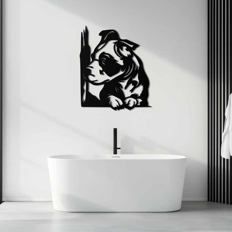 Cute Puppy Peeking Silhouette Metal Wall Art – Adorable Dog Decor for Pet Lovers- KAF685 by Enova Art