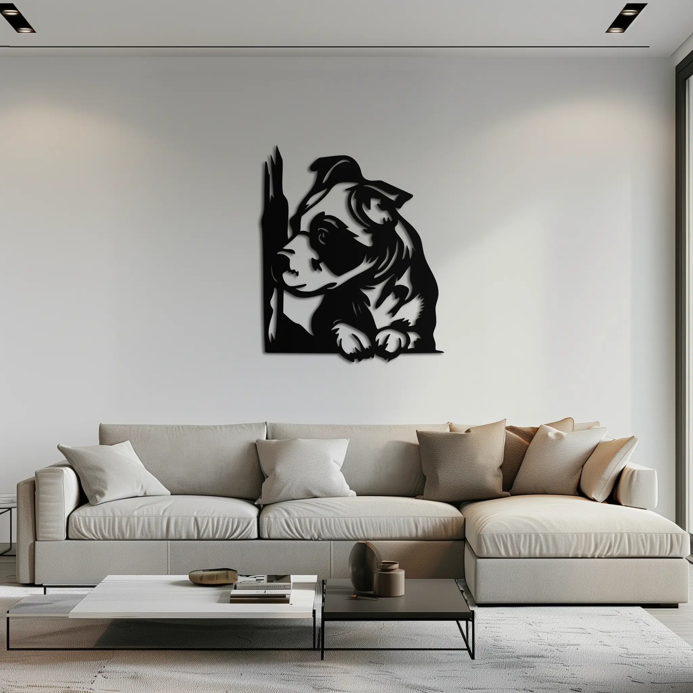 Cute Puppy Peeking Silhouette Metal Wall Art – Adorable Dog Decor for Pet Lovers- KAF685 by Enova Art