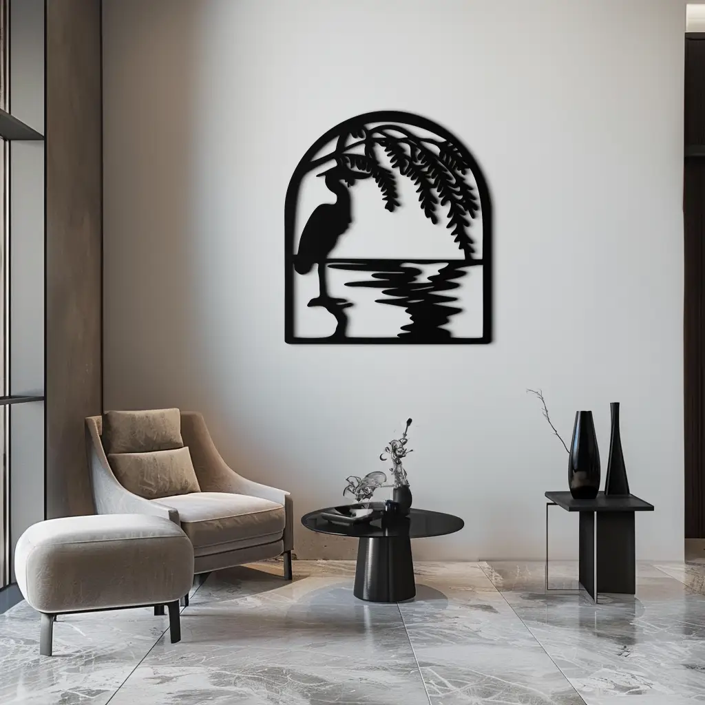 Flamingo Lake Scene Metal Wall Art – Tranquil Nature-Inspired Silhouette for Home Decor- KAF686 by Enova Art
