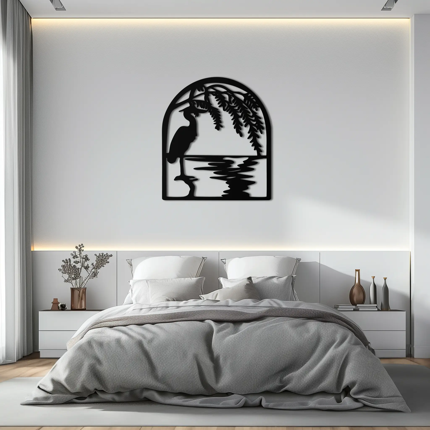 Flamingo Lake Scene Metal Wall Art – Tranquil Nature-Inspired Silhouette for Home Decor- KAF686 by Enova Art