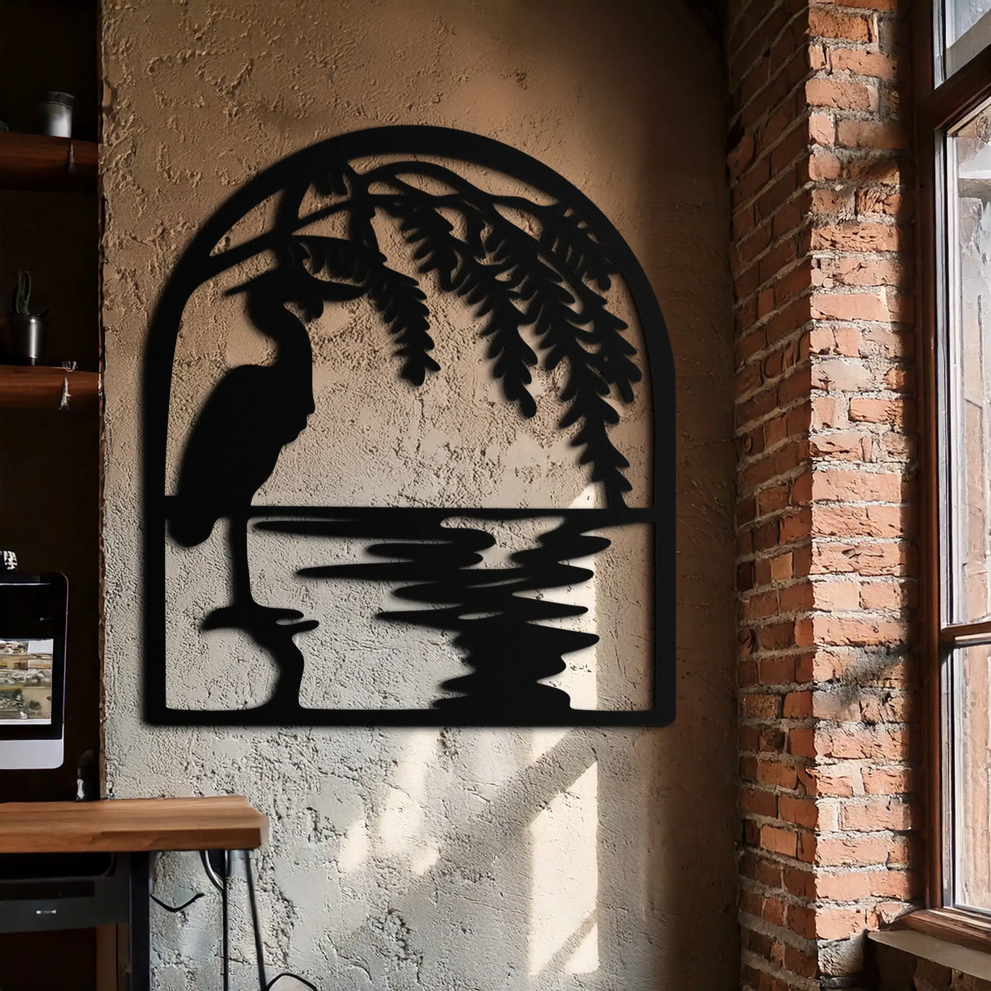 Flamingo Lake Scene Metal Wall Art – Tranquil Nature-Inspired Silhouette for Home Decor- KAF686 by Enova Art