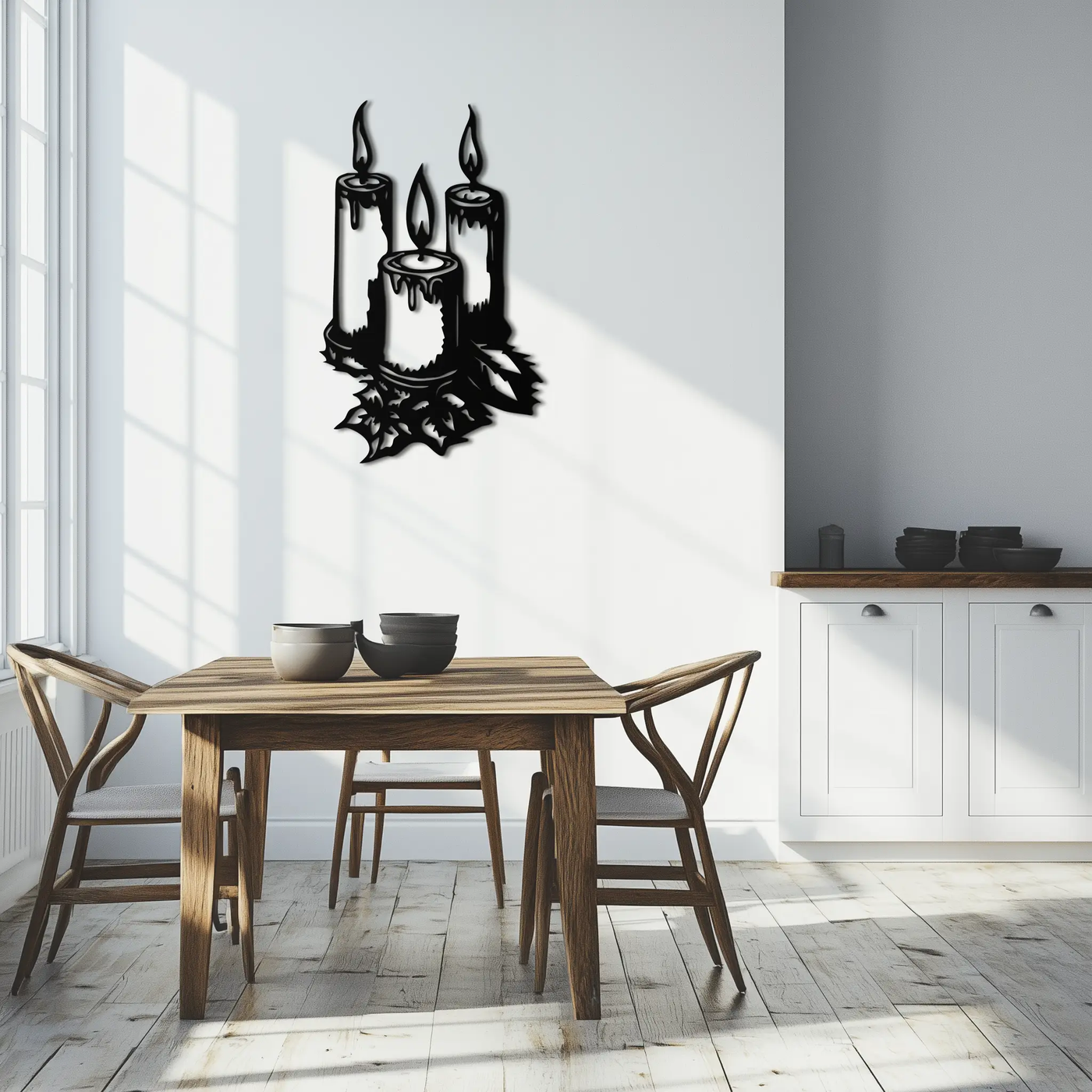 Three Candle Silhouette Metal Wall Art – Elegant Festive Decor for Cozy Interiors- KAF687 by Enova Art