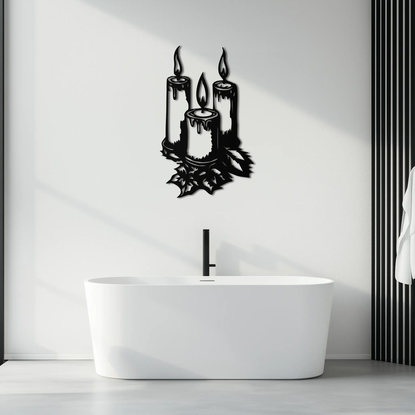 Three Candle Silhouette Metal Wall Art – Elegant Festive Decor for Cozy Interiors- KAF687 by Enova Art