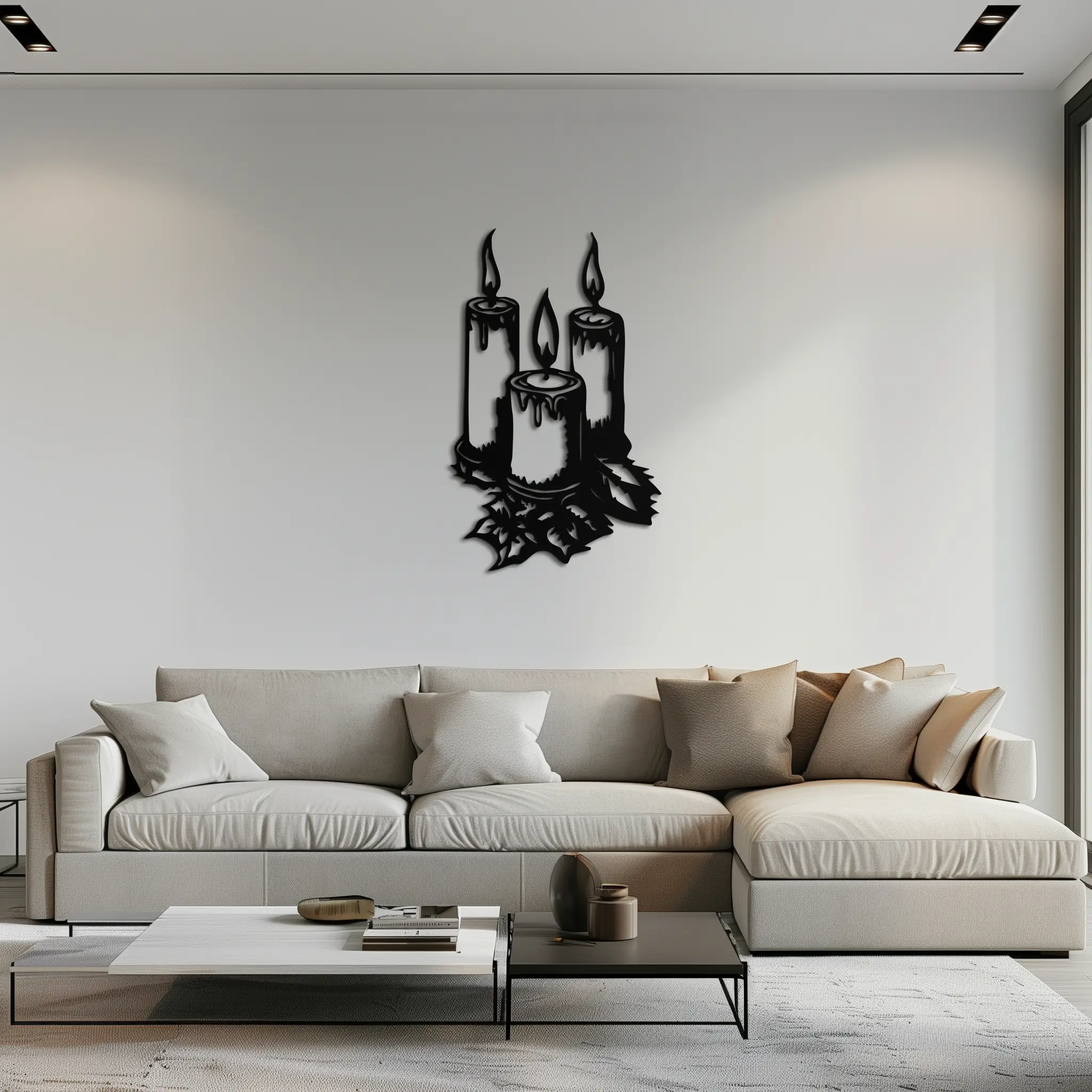 Three Candle Silhouette Metal Wall Art – Elegant Festive Decor for Cozy Interiors- KAF687 by Enova Art