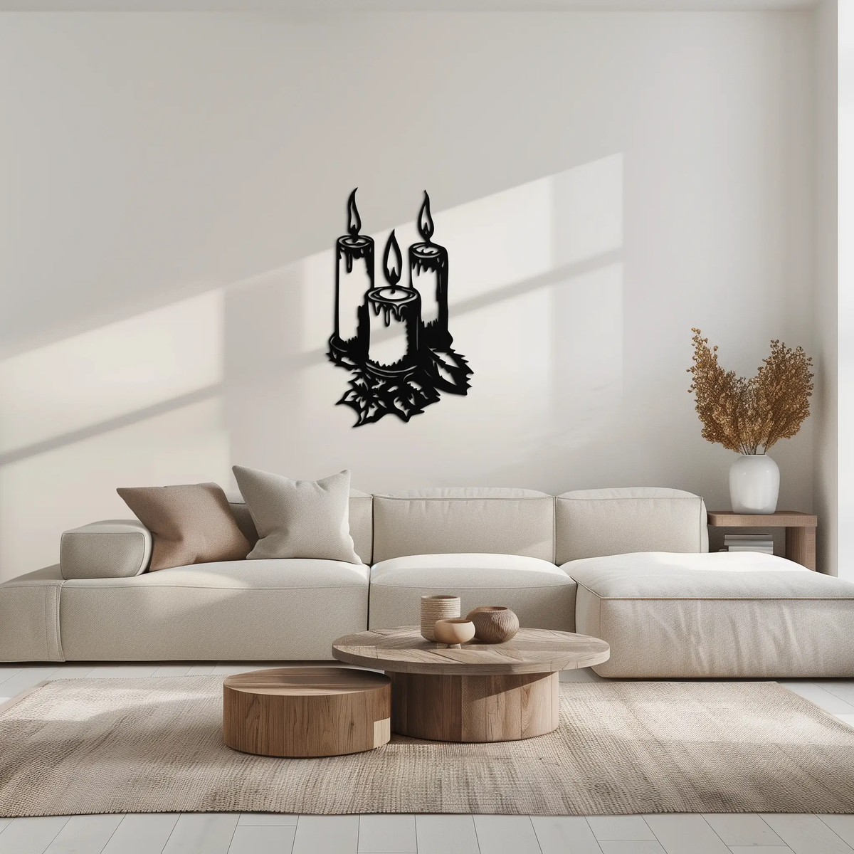 Three Candle Silhouette Metal Wall Art – Elegant Festive Decor for Cozy Interiors- KAF687 by Enova Art