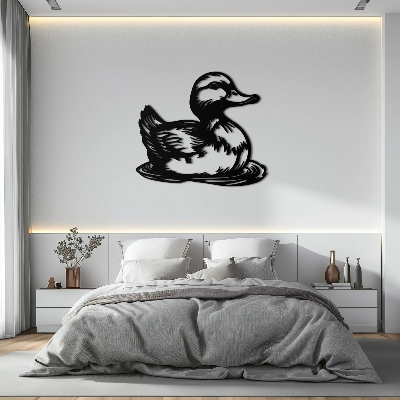 Duckling Metal Wall Art – Adorable Animal Silhouette for Farmhouse or Kids' Room Decor- KAF688 by Enova Art