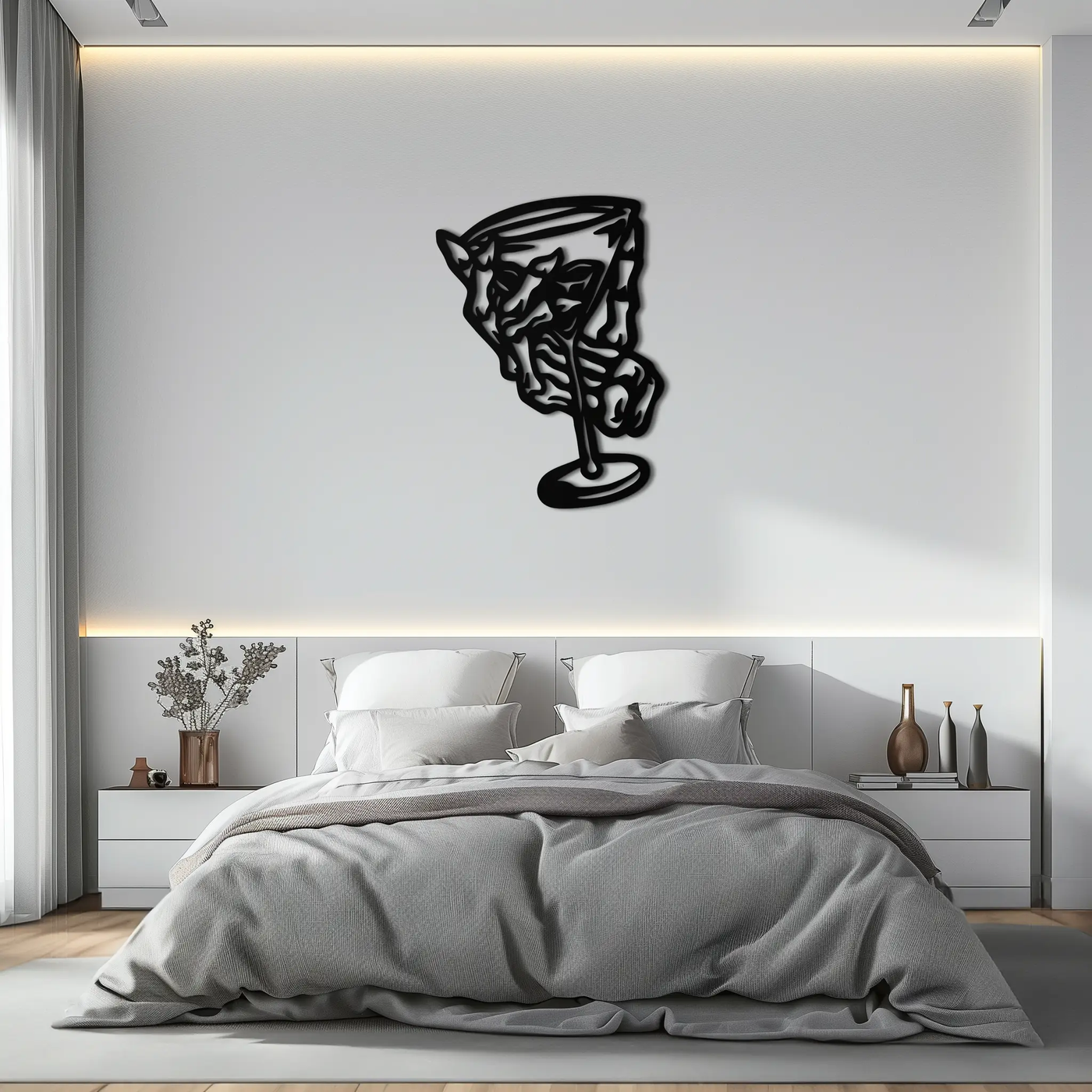 Wine Glass Silhouette Metal Wall Art – Artistic Bar Decor for Wine Lovers- KAF689 by Enova Art