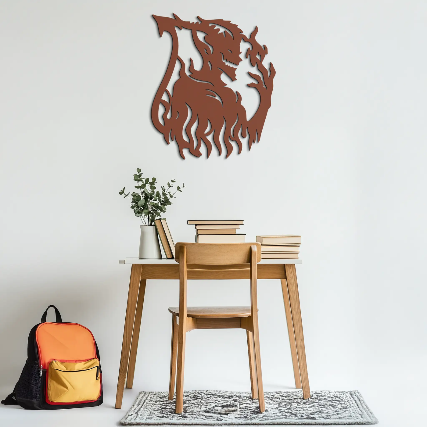 Flame Demon Silhouette Metal Wall Art – Fiery Devil Design for Bold Interiors- KAF690 by Enova Art